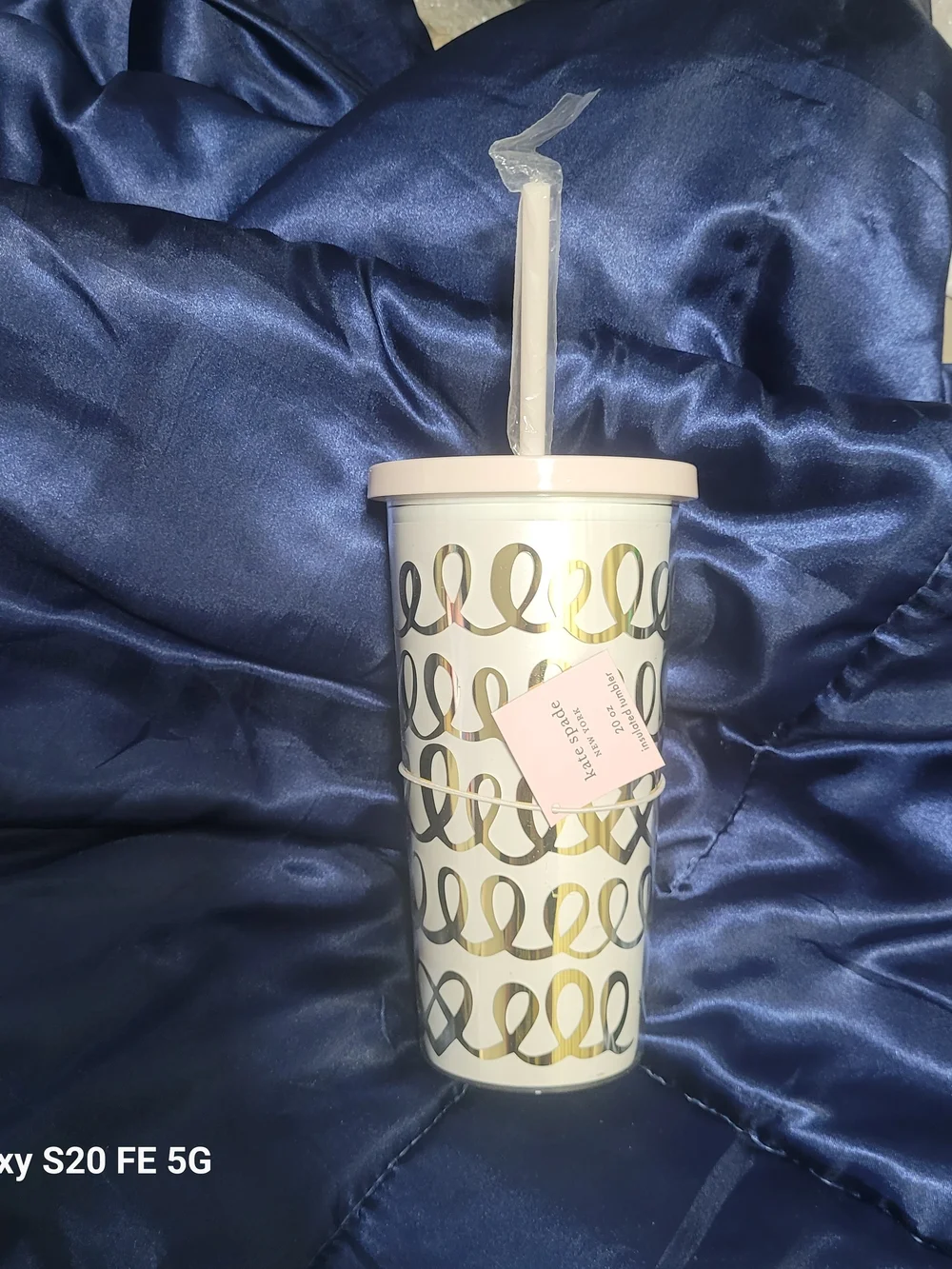 Kate Spade Pale Pink Lid Swirl Insulated Tumbler with Straw -20oz
